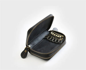 Leather Key Wallet Keychain Double Deck Key Case Men Key Holder