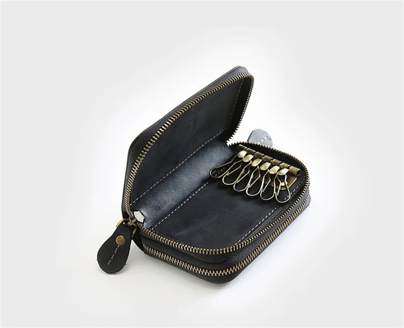 Leather Key Wallet Keychain Double Deck Key Case Men Key Holder