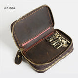 Leather Key Wallet Keychain Double Deck Key Case Men Key Holder