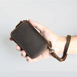 Leather Key Wallet Keychain Double Deck Key Case Men Key Holder