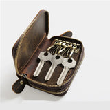Leather Key Wallet Keychain Double Deck Key Case Men Key Holder