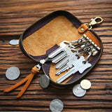 Leather Key Wallet Men Women Car Key Bag 6 Rings