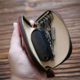 Leather Key Wallet for Men Women Car Key Organizer Zipper Key Case Bag