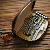 Leather Key Wallet for Men Women Car Key Organizer Zipper Key Case Bag