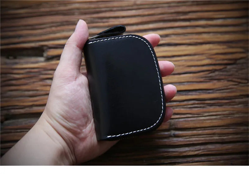 Leather Key Wallet for Men Women Car Key Organizer Zipper Key Case Bag