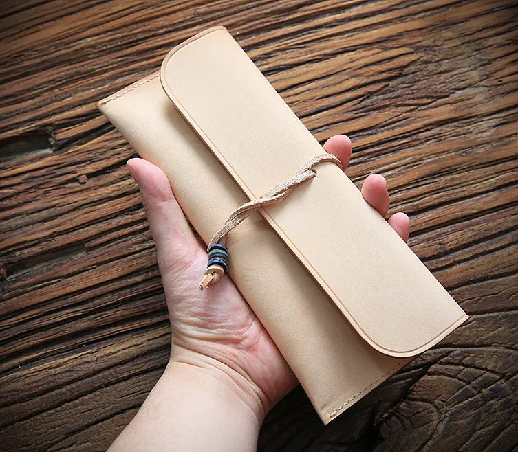 Leather Long Wallet Clutch Bag Fountain Pencil Bag