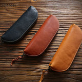 Vintage Leather Pencil Bag Big Capacity Zipper Pen Case