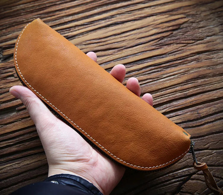Vintage Leather Pencil Bag Big Capacity Zipper Pen Case