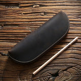 Vintage Crazy Horse Leather Pencil Bag Zipper Pen Case
