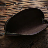 Vintage Crazy Horse Leather Pencil Bag Zipper Pen Case