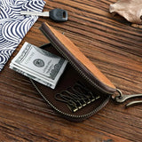 Vintage Cowhide Leather Key Wallet Male Key Holder Organizer Housekeeper Purse
