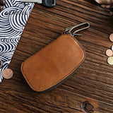 Vintage Cowhide Leather Key Wallet Male Key Holder Organizer Housekeeper Purse