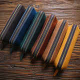 Vintage Leather Pen Bag Zipper Men Women Long Pencil Case Holder