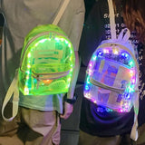 LED Lights Unisex Backpack Transparent Clear Harajuku School Bag