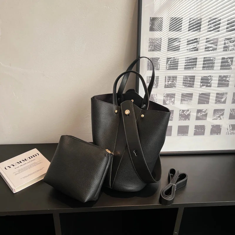 LEFTSIDE Bucket Crossbody Bag Women Vintage Solid Shoulder Handbag