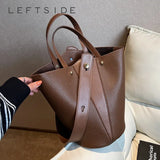 LEFTSIDE Bucket Crossbody Bag Women Vintage Solid Shoulder Handbag