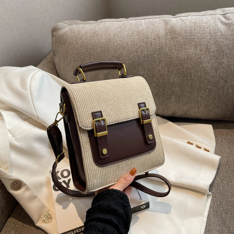 Corduroy Backpacks for Women Winter Female Small Backpack