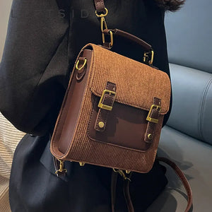 Corduroy Backpacks for Women Winter Female Small Backpack