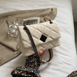 Quilted Chain Shoulder Crossbody Bag for Women Small PU Lock Bag
