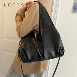 LEFTSIDE Retro Solid Hobo Bags for Women Spring Leather Shoulder Side Bag