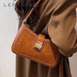 LEFTSIDE Small PU Leather Shoulder Bag for Women Zipper Clutch Brown Red