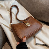LEFTSIDE Small PU Leather Shoulder Bag for Women Zipper Clutch Brown Red