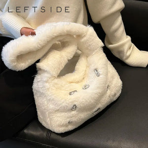 LEFTSIDE Shoulder Side Bags for Women Crossbody Bag Winter Faux Fur Purses