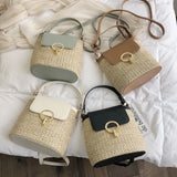 Straw Bucket Bag for Women Summer Crossbody Travel Purse Shoulder Bag