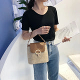 Straw Bucket Bag for Women Summer Crossbody Travel Purse Shoulder Bag