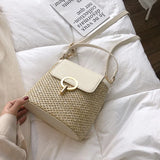 Straw Bucket Bag for Women Summer Crossbody Travel Purse Shoulder Bag