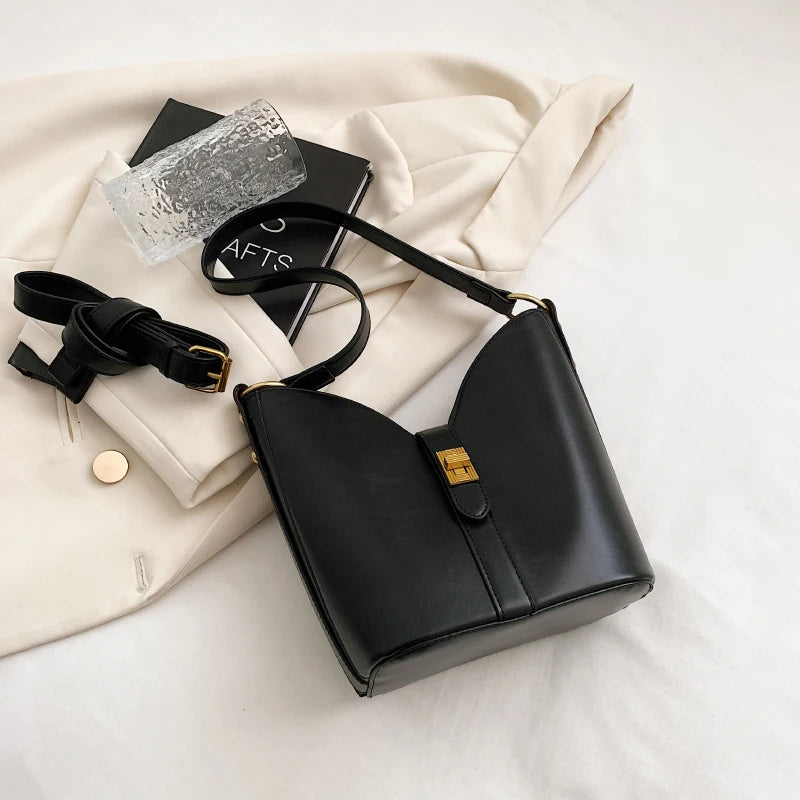 LEFTSIDE Solid Bucket Bag for Women Small PU Leather Crossbody Bags