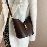LEFTSIDE Solid Bucket Bag for Women Small PU Leather Crossbody Bags