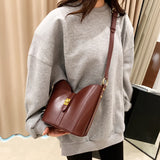 LEFTSIDE Solid Bucket Bag for Women Small PU Leather Crossbody Bags