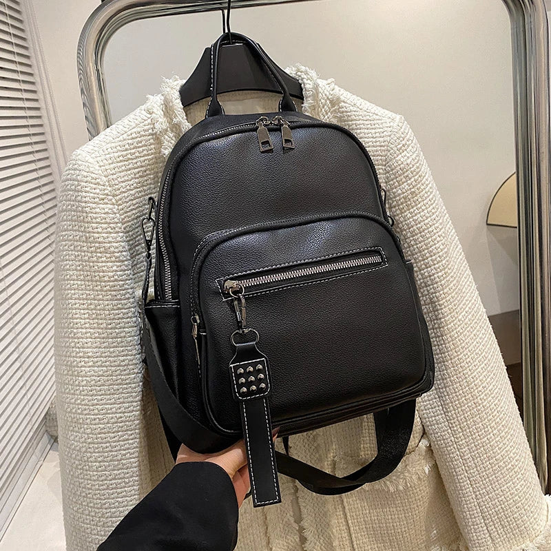 Small PU Leather Backpack for Women Girls School Teens