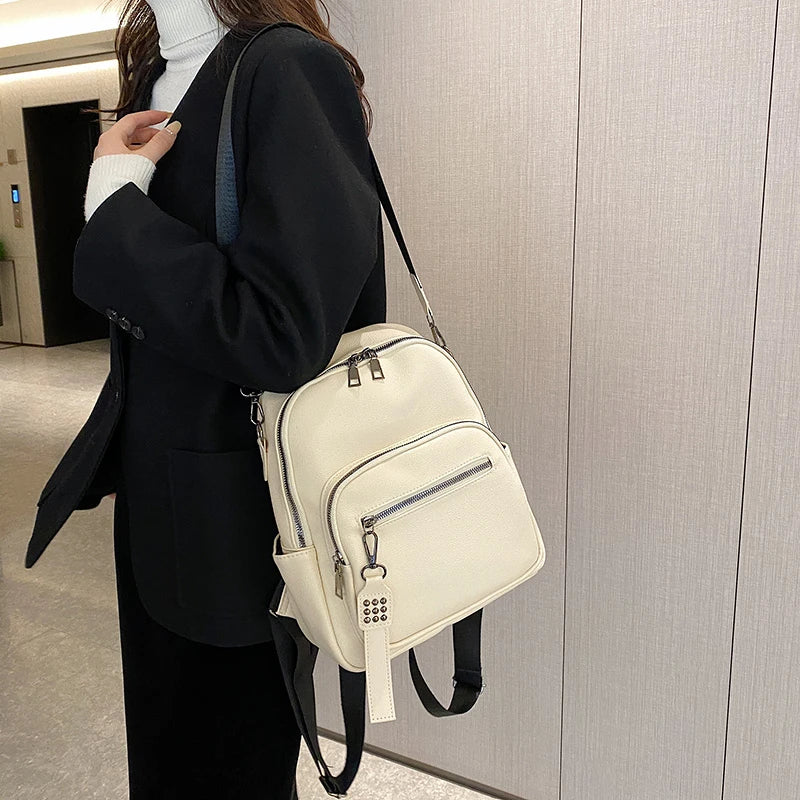 Small PU Leather Backpack for Women Girls School Teens