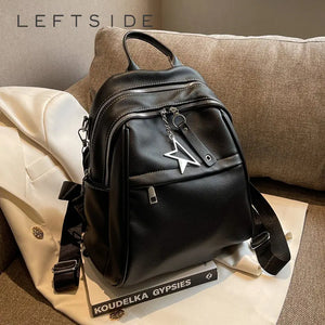 Solid PU Leather Backpacks for Women Winter Female Small Backpack