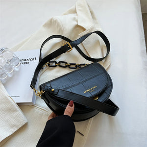 Stone Pattern Saddle Bags for Women Small Crossbody Bag