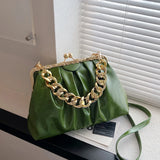 Thick Chain Pleated Shell Crossbody Bags Soft PU Leather Women Handbag