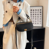 Thick Chain Saddle Bags Winter Leather Crossbody Handbag
