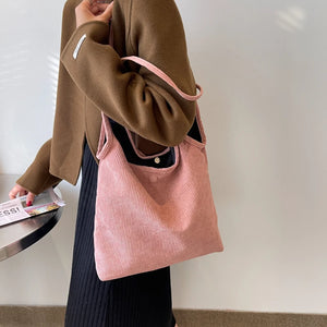 LEFTSIDE Corduroy Tote Bag for Women - Big Shoulder Handbag