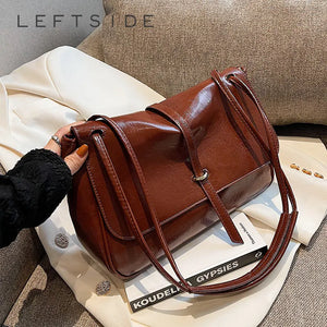 LEFTSIDE Vintage Shoulder Side Bags Women High Capacity Leather Crossbody