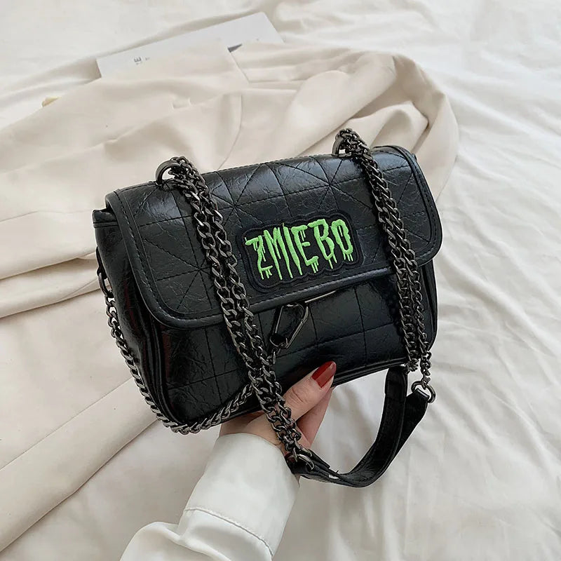 Small Metallic Top Handle Crossbody Bag Quilted Chain Handbag Purse