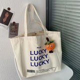 LUCKY Women Canvas Bag Retro Messenger Large Capacity Shopping Shoulder Tote