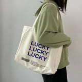 LUCKY Women Canvas Bag Retro Messenger Large Capacity Shopping Shoulder Tote
