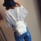 Stone Leather Mini Backpack for Women with Hairball