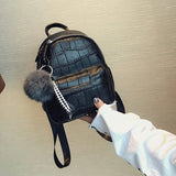 Stone Leather Mini Backpack for Women with Hairball