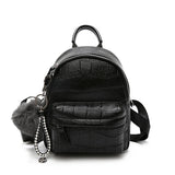 Stone Leather Mini Backpack for Women with Hairball