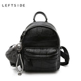 Stone Leather Mini Backpack for Women with Hairball