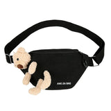 Canvas Women's Waist Bag Fanny Pack Bear Doll Decoration Chest Bag