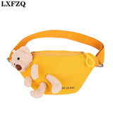 Canvas Women's Waist Bag Fanny Pack Bear Doll Decoration Chest Bag